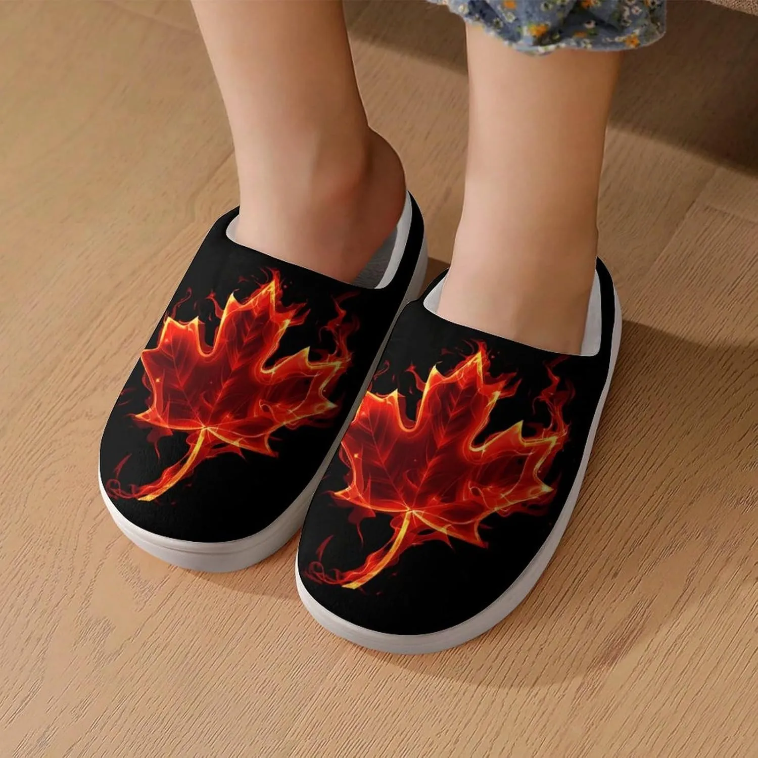 Canada Flag Maple Flame Cute Cotton Slippers Anti-slip House Shoes Funny Slipper Indoor Outdoor