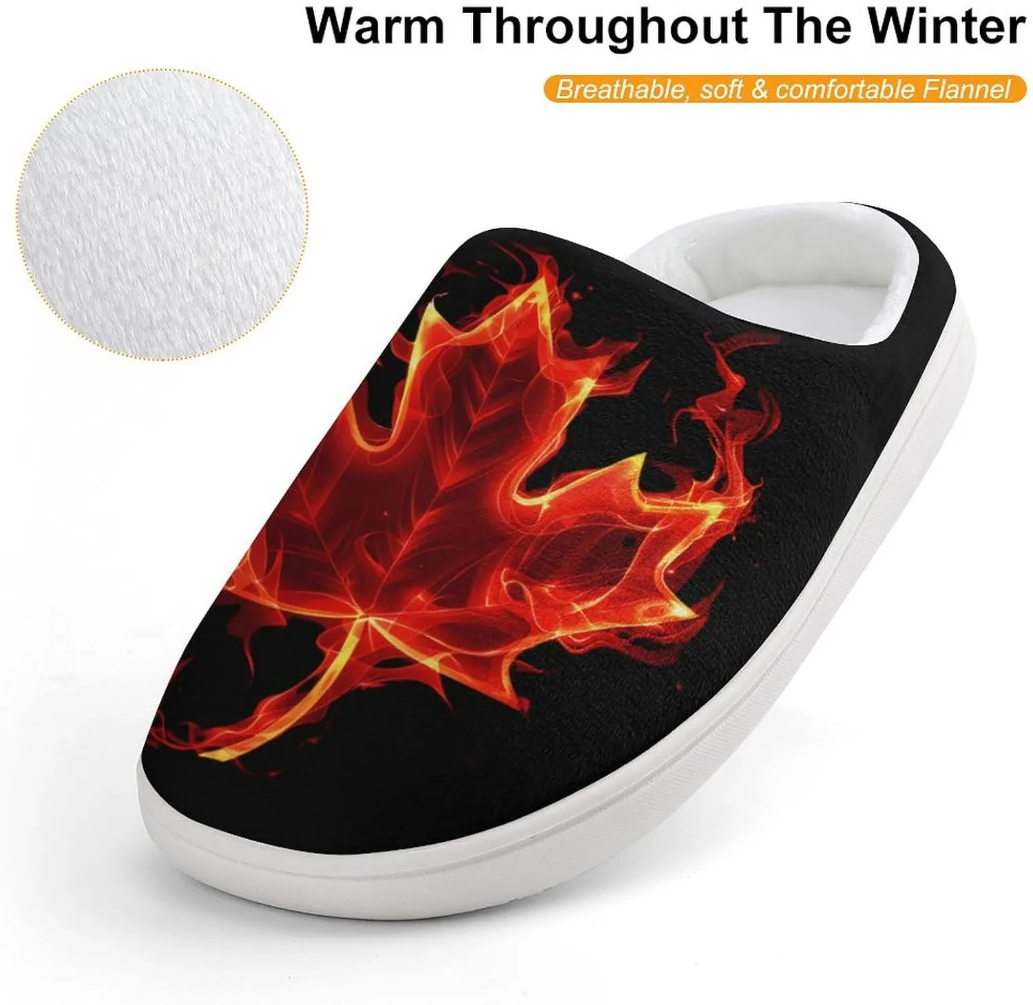 Canada Flag Maple Flame Cute Cotton Slippers Anti-slip House Shoes Funny Slipper Indoor Outdoor