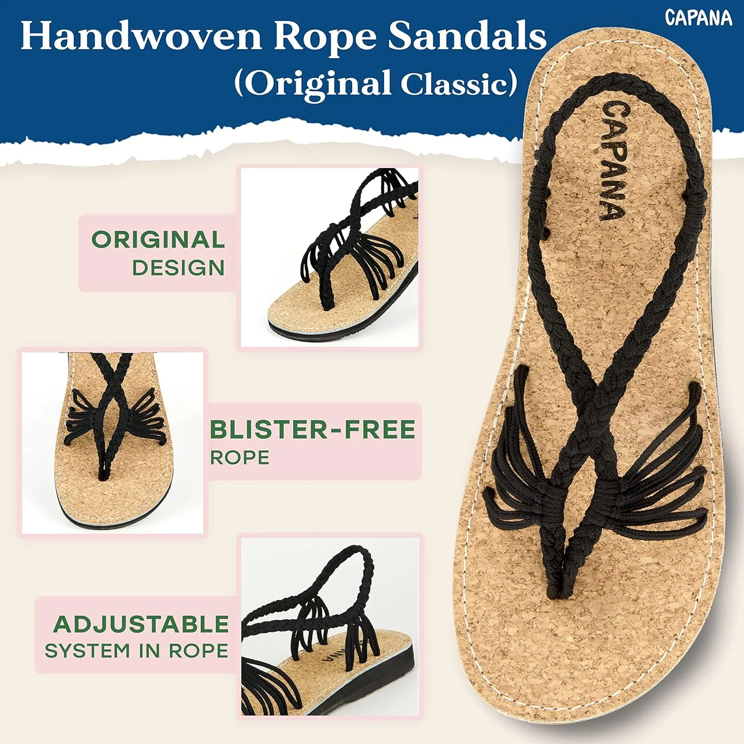 Capana Women's Flat Cork Sandals - Strappy Braided Bohemian Beach Sandals, Spring Casual Shoes, Comfy Boho Flats for Teen Girls – Cocoon