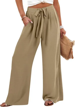 Caracilia Women Wide Leg Palazzo Pants Summer High Waist Flowy Casual Trousers Loose Lounge Beach Travel Vacation Clothes