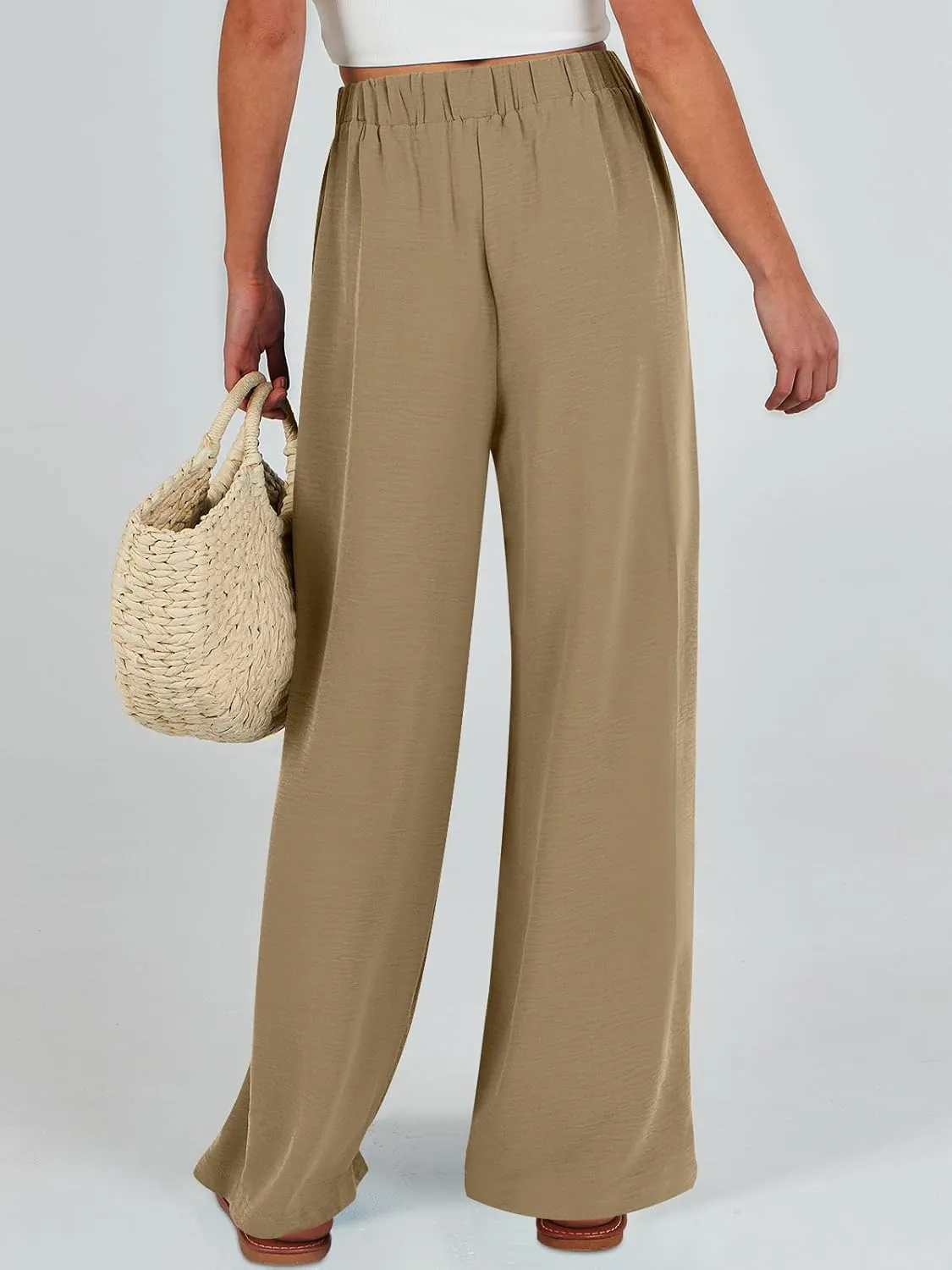 Caracilia Women Wide Leg Palazzo Pants Summer High Waist Flowy Casual Trousers Loose Lounge Beach Travel Vacation Clothes