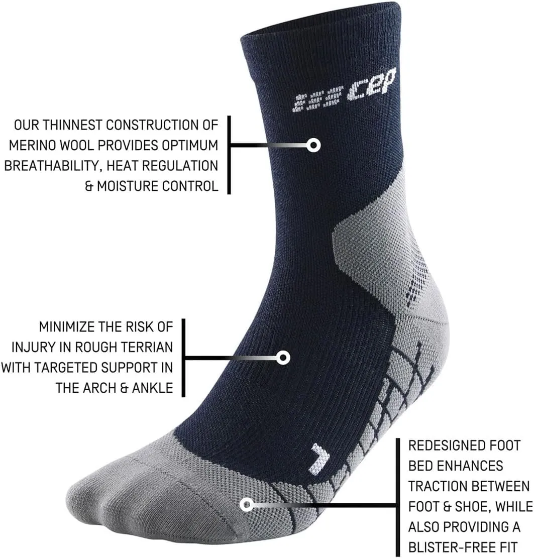 CEP Mens Hiking Socks, Light Merino Wool, Mid-Cut Crew