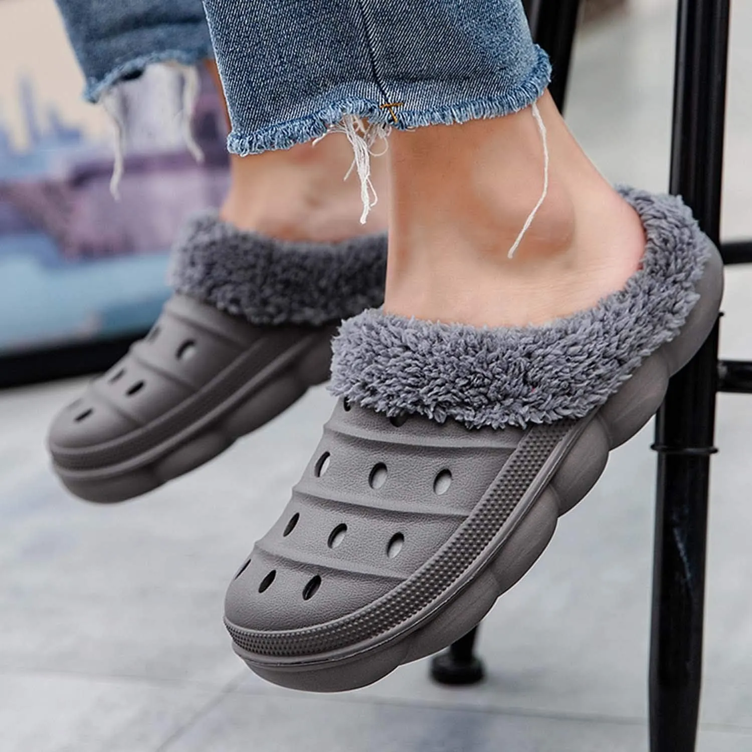 CERYTHRINA Mens Womens Lined Clogs Breathable House Slippers Warm Lining Indoor Outdoor Garden Clog Winter Slippers Home Footwear
