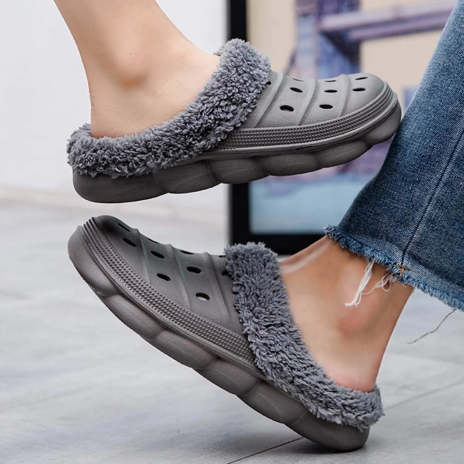 CERYTHRINA Mens Womens Lined Clogs Breathable House Slippers Warm Lining Indoor Outdoor Garden Clog Winter Slippers Home Footwear