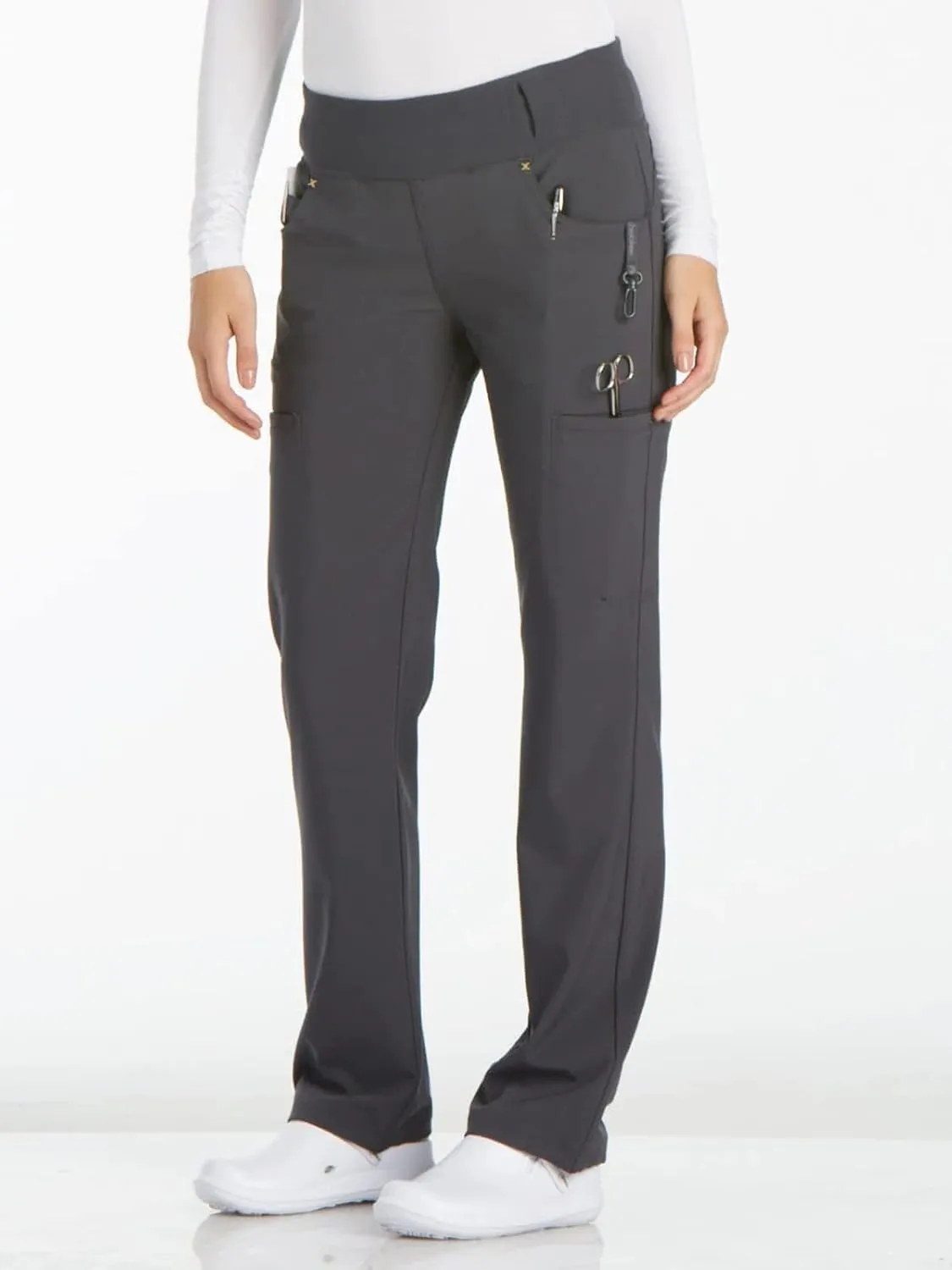 Cherokee Scrubs for Women Mid Rise Straight Leg Scrub Pants For Women Pull-on Bottoms with 6 Pockets & 360° Stretch - CK002