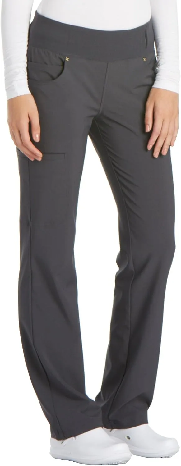 Cherokee Scrubs for Women Mid Rise Straight Leg Scrub Pants For Women Pull-on Bottoms with 6 Pockets & 360° Stretch - CK002