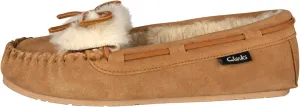 Clarks Holly Folded Tongue Moccasin Slipper Indoor Outdoor House Slippers Cinnamon