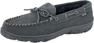 Clarks Mens Suede Leather Moccasin Slipper - Faux Fur Lining Cushion Comfort Removable Insole - Indoor Outdoor Slippers For Men (11 M US, Grey)