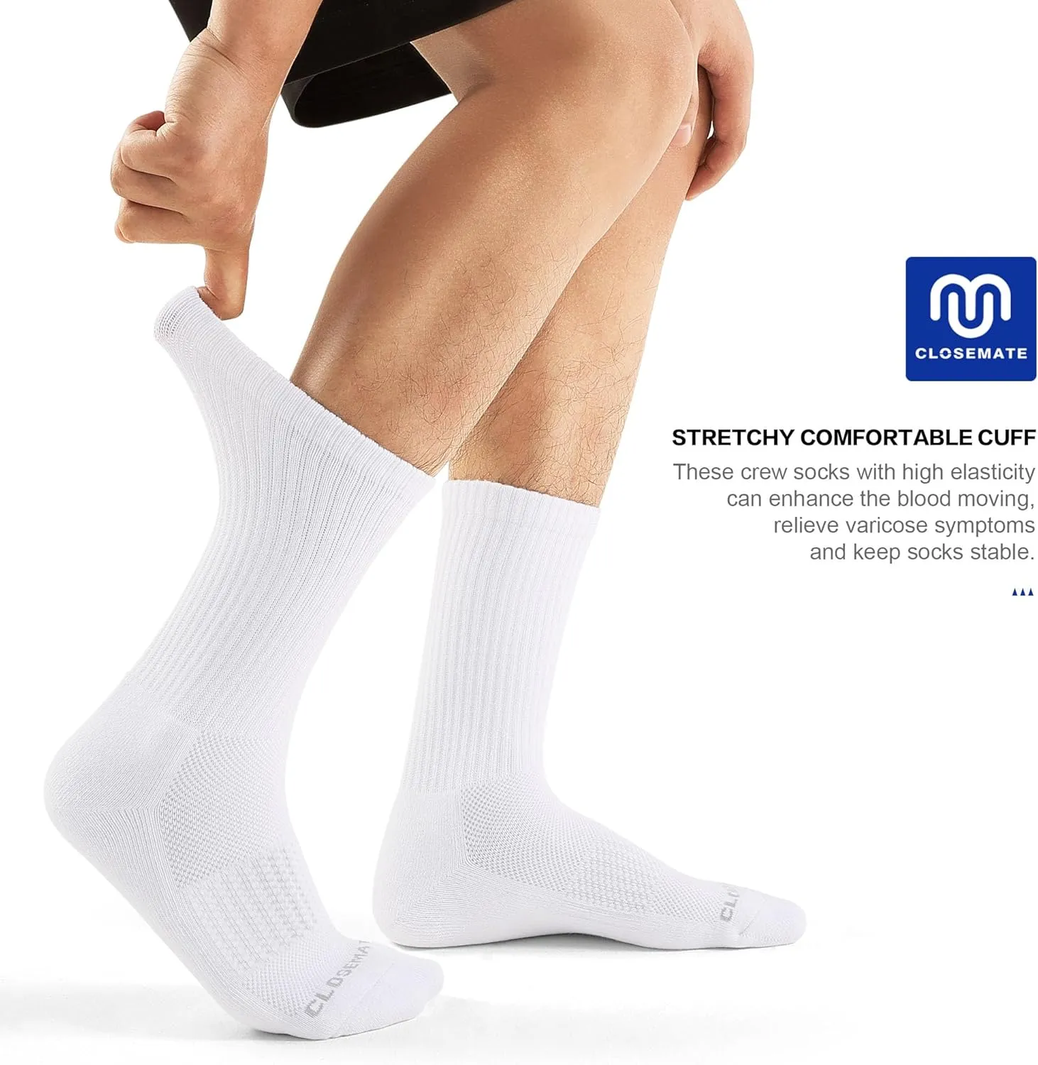 CLOSEMATE Mens Athletic Cushioned Crew Socks 6 Pairs Cotton Comfy and Moisture-Wicking for Running Training Sports