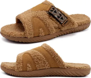 COFACE Mens Slippers Fuzzy Comfy Orthotic Orthopedic Plantar Fasciitis Fluff Fur Memory Foam Sherpa Open Toe Warm Bedroom Slipper House Slides for Man Indoor Outdoor