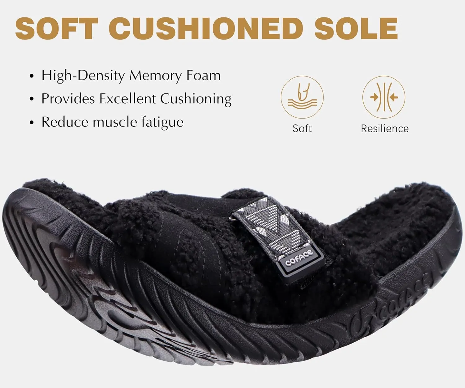 COFACE Mens Slippers Fuzzy Comfy Orthotic Orthopedic Plantar Fasciitis Fluff Fur Memory Foam Sherpa Open Toe Warm Bedroom Slipper House Slides for Man Indoor Outdoor