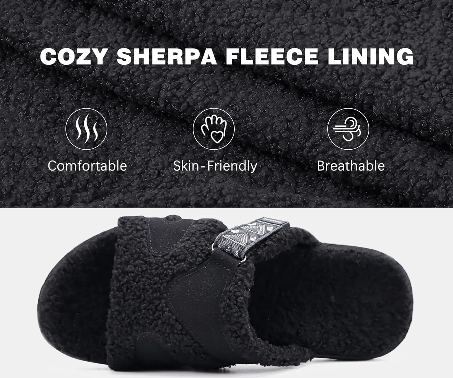 COFACE Mens Slippers Fuzzy Comfy Orthotic Orthopedic Plantar Fasciitis Fluff Fur Memory Foam Sherpa Open Toe Warm Bedroom Slipper House Slides for Man Indoor Outdoor