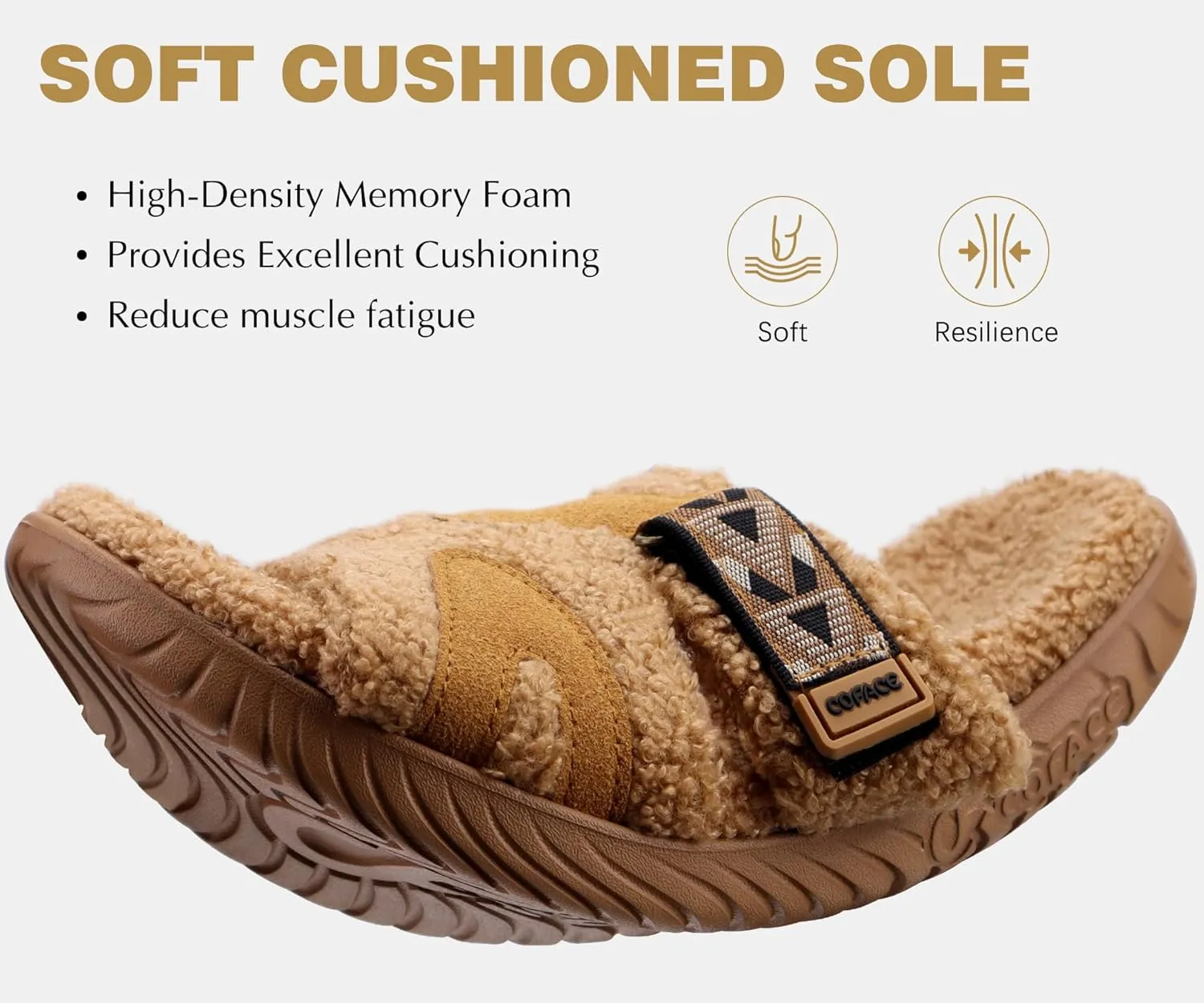 COFACE Mens Slippers Fuzzy Comfy Orthotic Orthopedic Plantar Fasciitis Fluff Fur Memory Foam Sherpa Open Toe Warm Bedroom Slipper House Slides for Man Indoor Outdoor