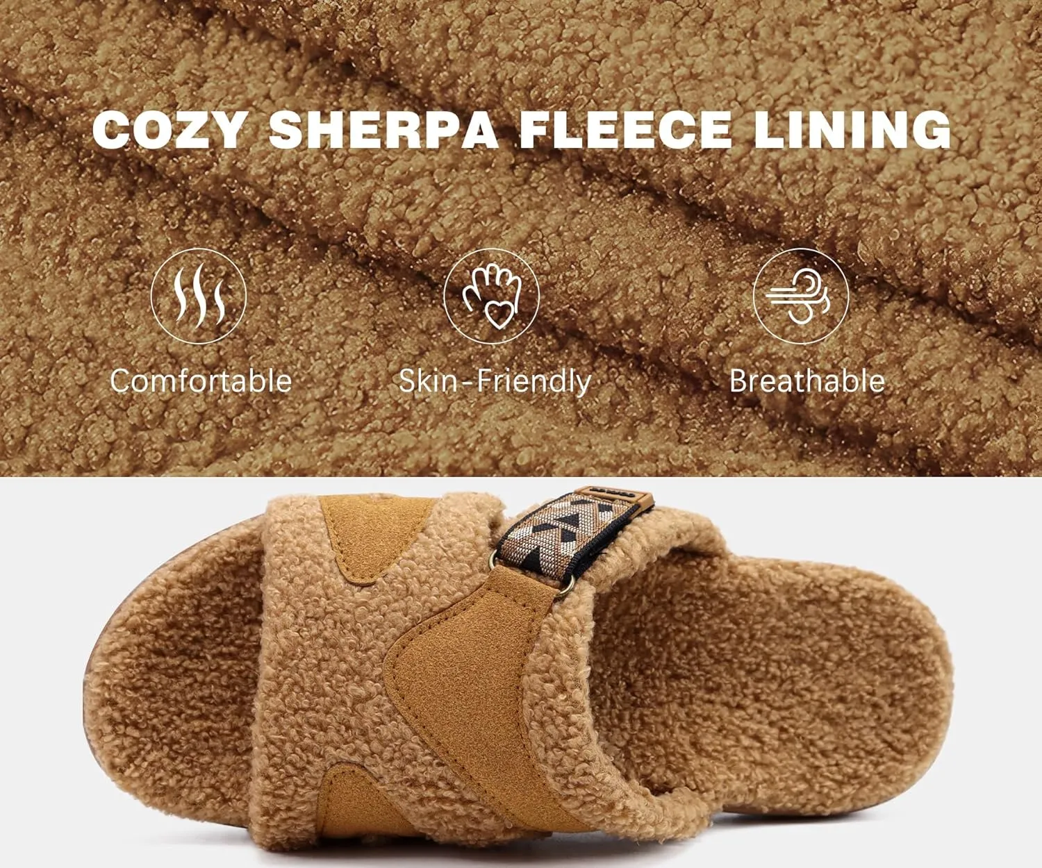 COFACE Mens Slippers Fuzzy Comfy Orthotic Orthopedic Plantar Fasciitis Fluff Fur Memory Foam Sherpa Open Toe Warm Bedroom Slipper House Slides for Man Indoor Outdoor