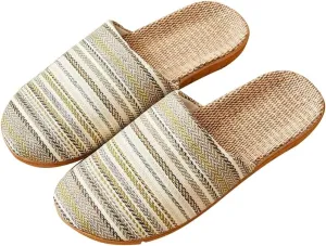 Cotton and Linen slippers unisex linen summer beach slipper non-slip indoor slippers Breathable Home(Beige,EUR44-45)