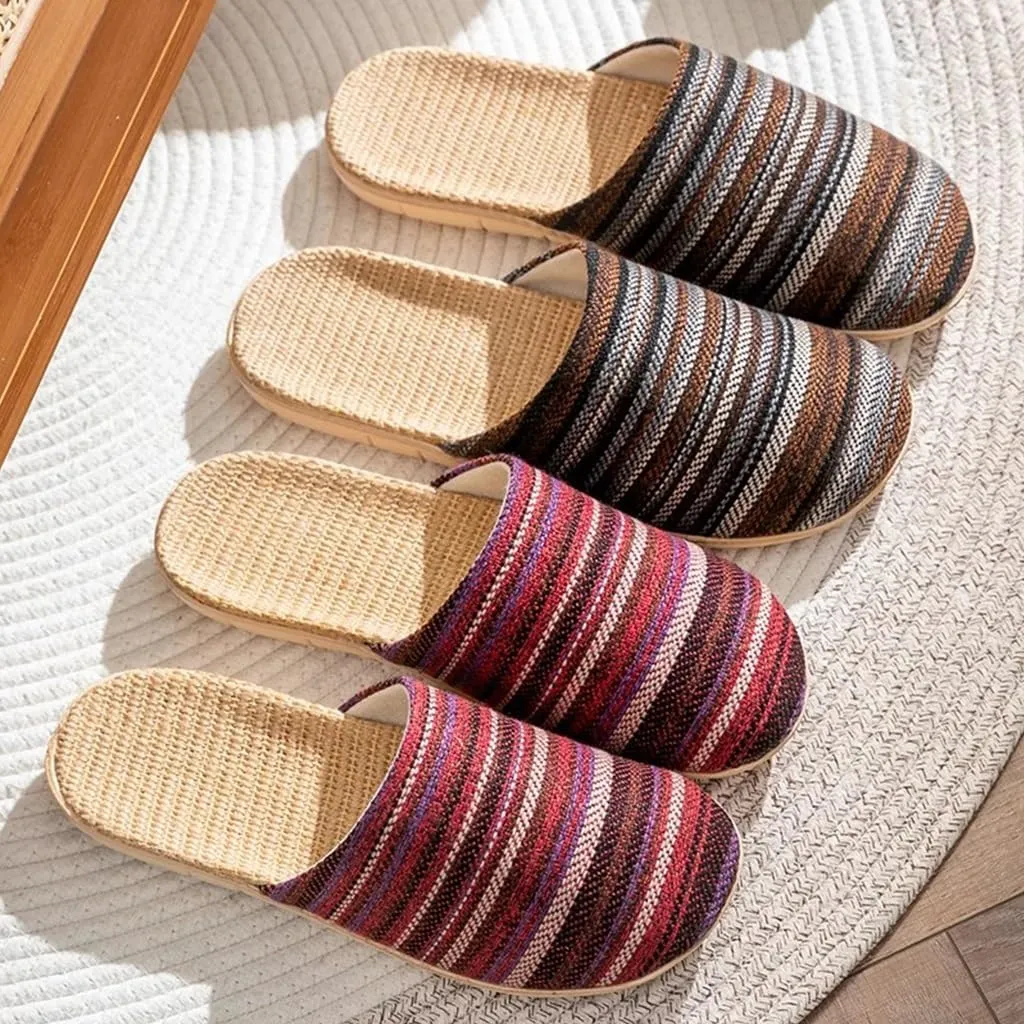 Cotton and Linen slippers unisex linen summer beach slipper non-slip indoor slippers Breathable Home(Beige,EUR44-45)
