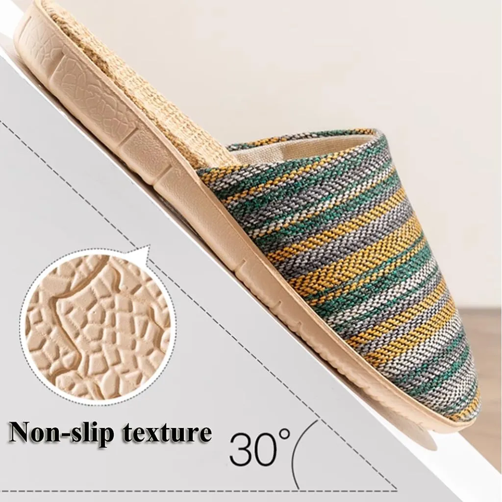 Cotton and Linen slippers unisex linen summer beach slipper non-slip indoor slippers Breathable Home(Beige,EUR44-45)