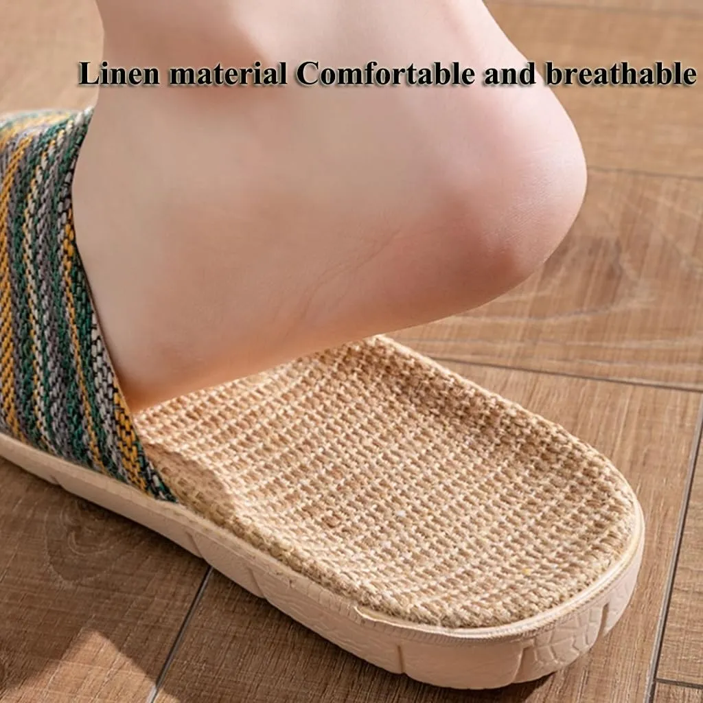 Cotton and Linen slippers unisex linen summer beach slipper non-slip indoor slippers Breathable Home(Beige,EUR44-45)