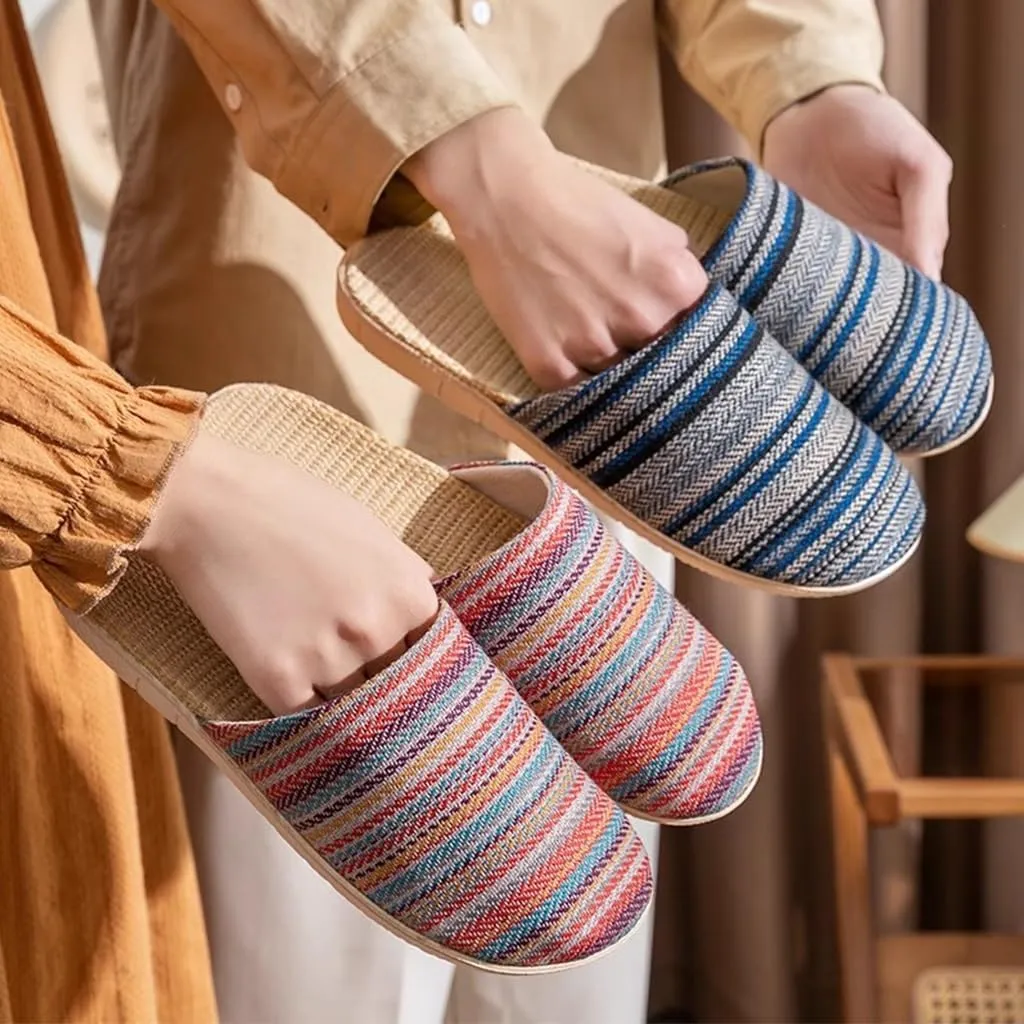 Cotton and Linen slippers unisex linen summer beach slipper non-slip indoor slippers Breathable Home(Beige,EUR44-45)