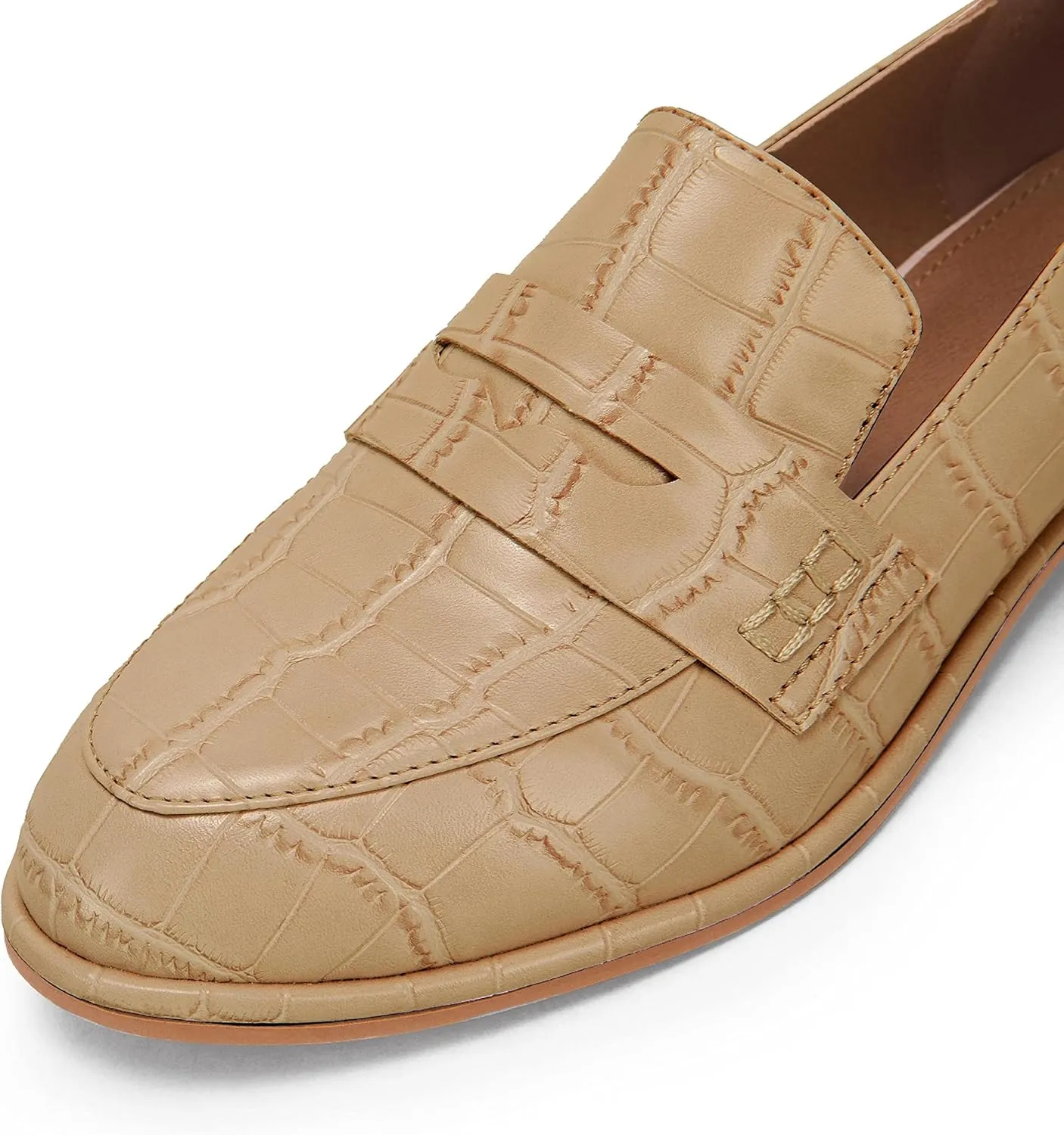 Coutgo Womens Classic Penny Loafers Crocodile Print Casual Mid Stacked Heel Comfort Slip On Office Oxford Dress Shoes