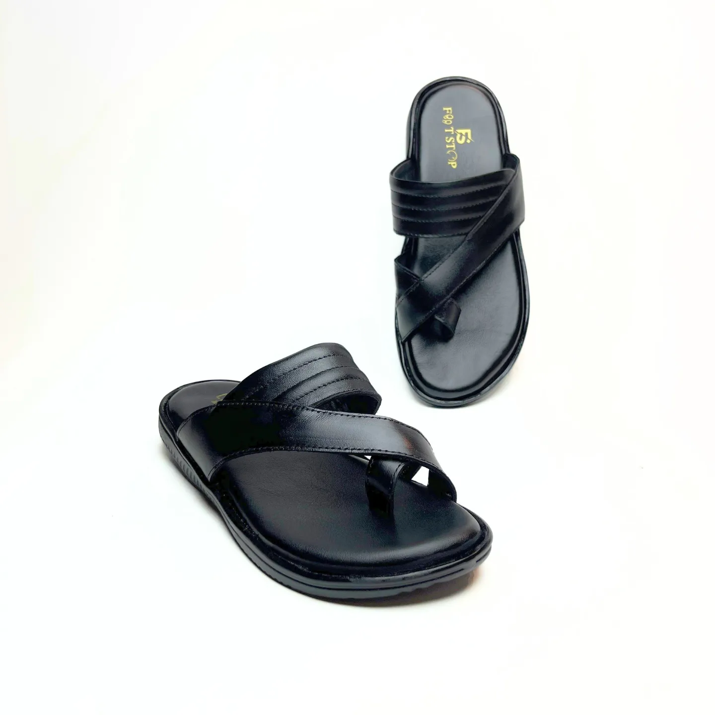 Cross Thumb Leather Slippers