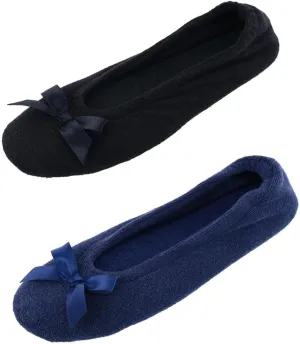CTM Women's Terry Ballerina Slipper House Shoe (Pack of 2)
