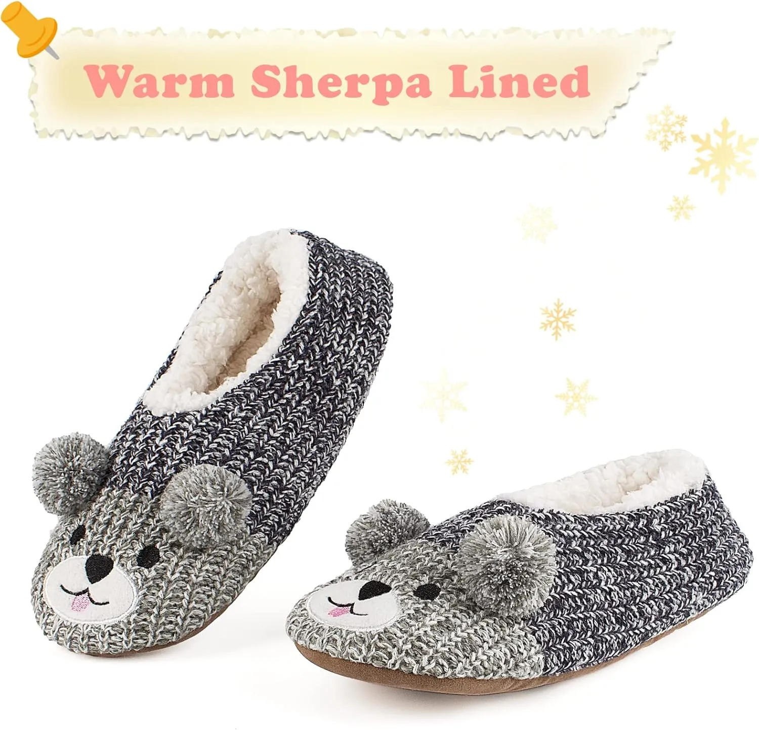 Cute Animal House Slippers, Warm Fuzzy Slipper Socks with Grippers Non Slip, Cozy Funny Gifts