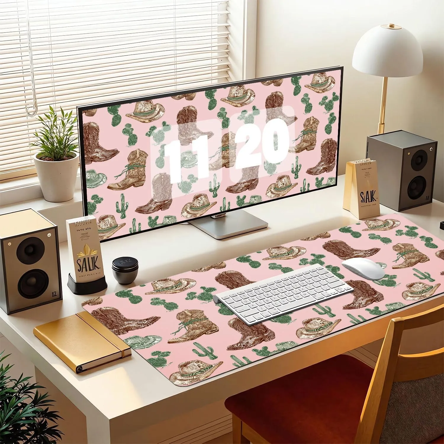 Cute Cool Pattern Large Desk pad 31.5''X15.7''Pretty Cowgirl Boot Desktop Pad Pu Leather Mats Fashion Soft Waterproof Non-Slip Table pad for Girls Women Office Home Work Computer Game