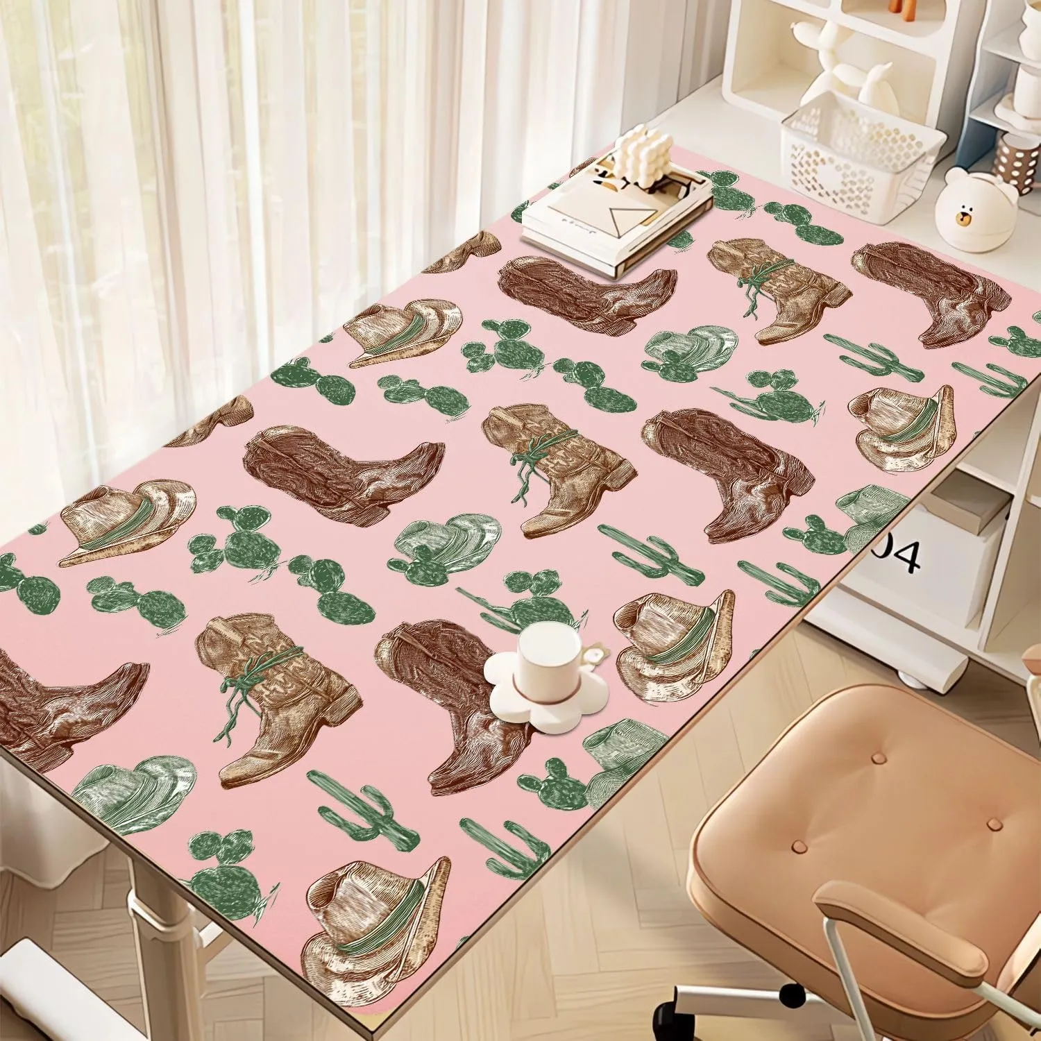 Cute Cool Pattern Large Desk pad 31.5''X15.7''Pretty Cowgirl Boot Desktop Pad Pu Leather Mats Fashion Soft Waterproof Non-Slip Table pad for Girls Women Office Home Work Computer Game