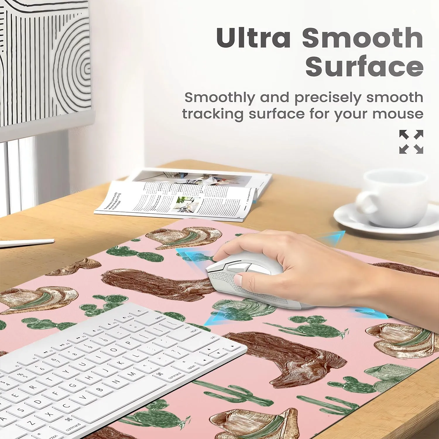Cute Cool Pattern Large Desk pad 31.5''X15.7''Pretty Cowgirl Boot Desktop Pad Pu Leather Mats Fashion Soft Waterproof Non-Slip Table pad for Girls Women Office Home Work Computer Game