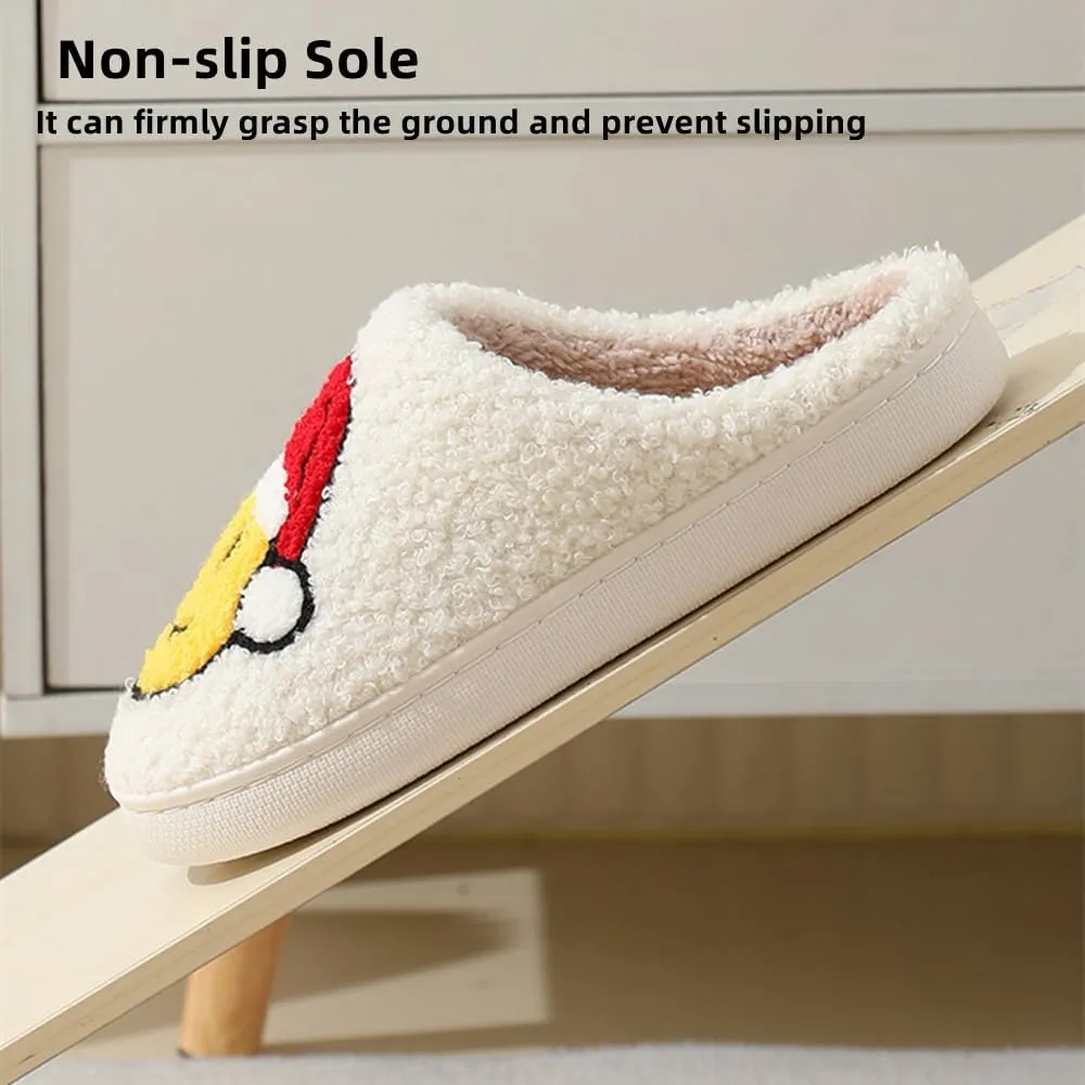 Cute Happy Face Slippers for Women Men, Retro Soft Plush Warm Cushioned Lightweight Non-Slip House Slippers Cozy Indoor Outdoor Slippers