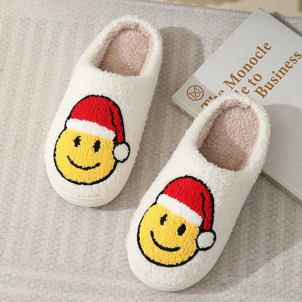 Cute Happy Face Slippers for Women Men, Retro Soft Plush Warm Cushioned Lightweight Non-Slip House Slippers Cozy Indoor Outdoor Slippers