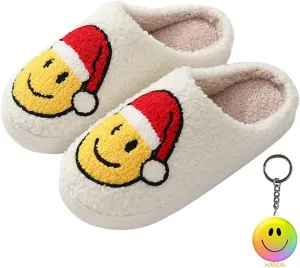 Cute Happy Face Slippers for Women Men, Retro Soft Plush Warm Cushioned Lightweight Non-Slip House Slippers Cozy Indoor Outdoor Slippers