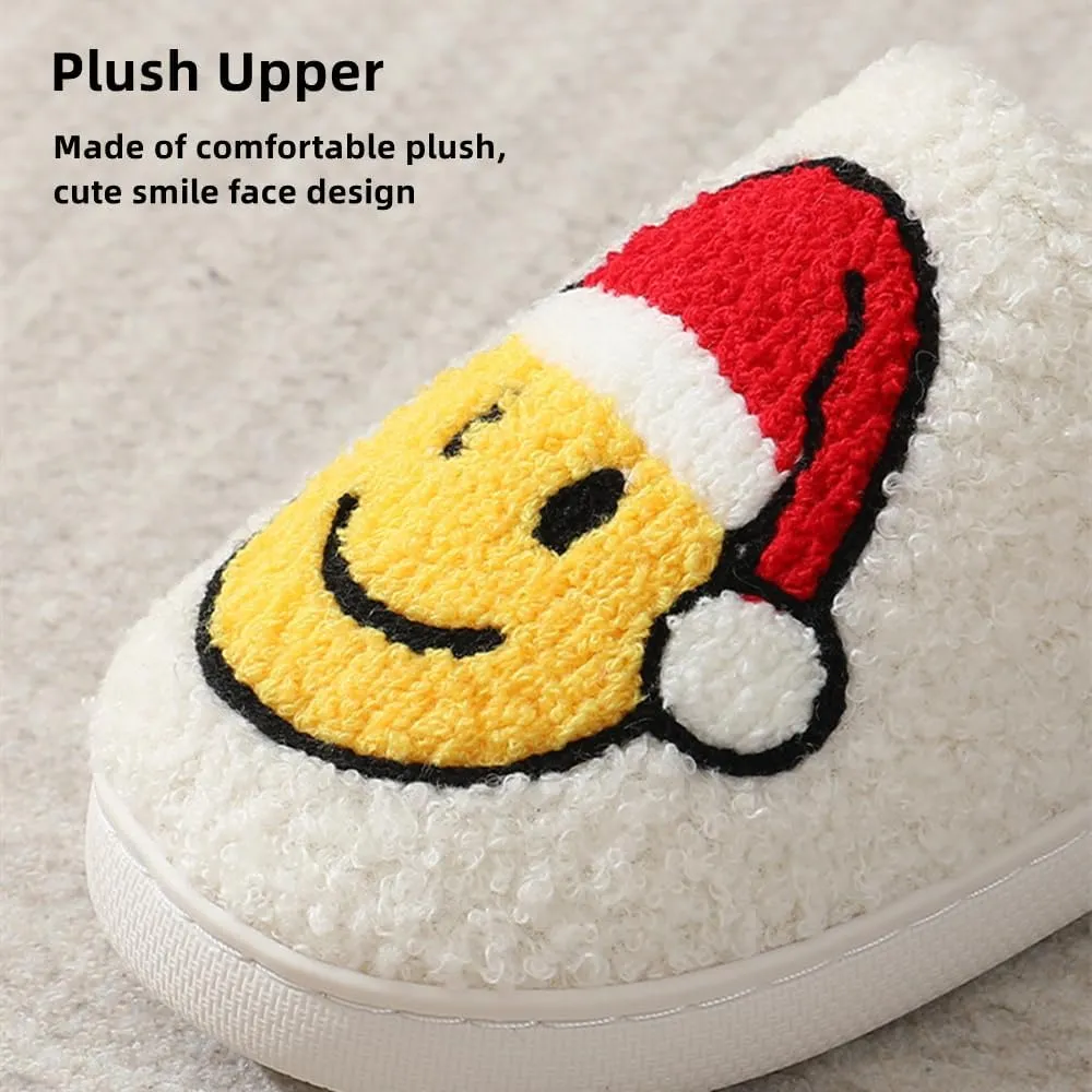 Cute Happy Face Slippers for Women Men, Retro Soft Plush Warm Cushioned Lightweight Non-Slip House Slippers Cozy Indoor Outdoor Slippers