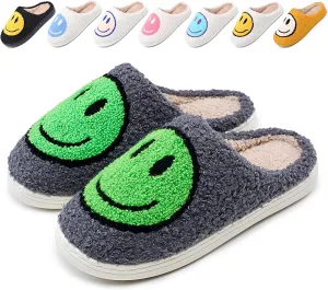 Cute Smile Face Slippers for Women and Men,Soft Plush Comfy Warm Couple Slip-On House Happy Face Slippers For Winter Indoor Outdoor Smile Slippers Non-slip Fuzzy Flat Slides