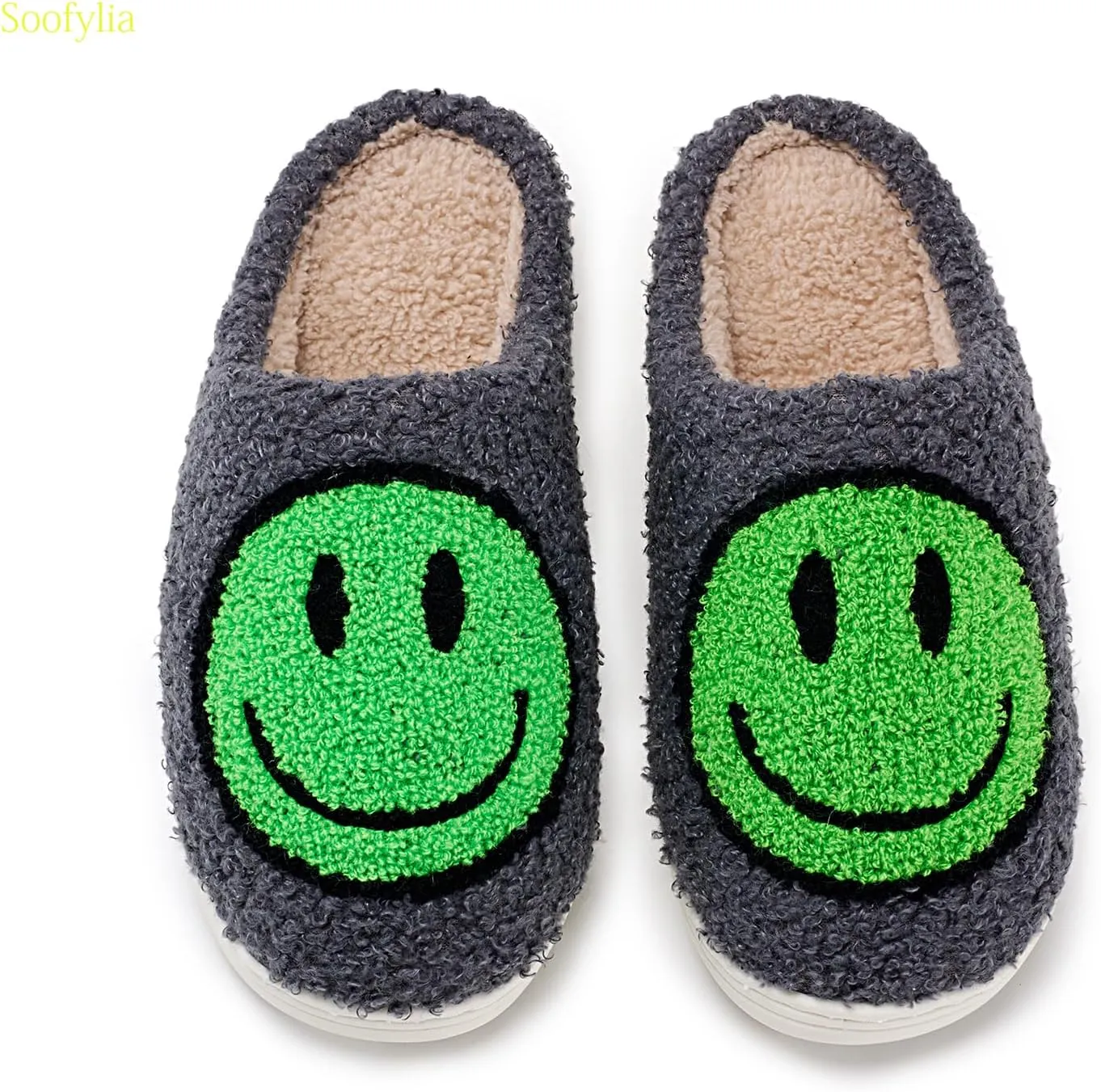 Cute Smile Face Slippers for Women and Men,Soft Plush Comfy Warm Couple Slip-On House Happy Face Slippers For Winter Indoor Outdoor Smile Slippers Non-slip Fuzzy Flat Slides