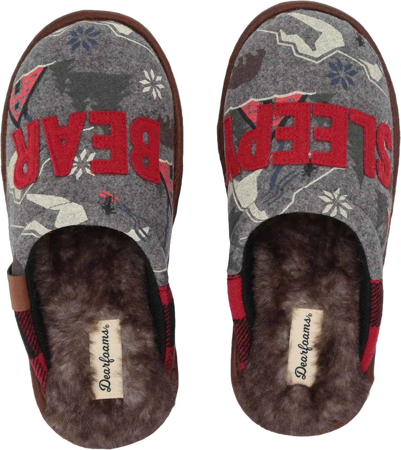 Dearfoams Women's Alpine Print Family Mood Bear Scuff Slipper