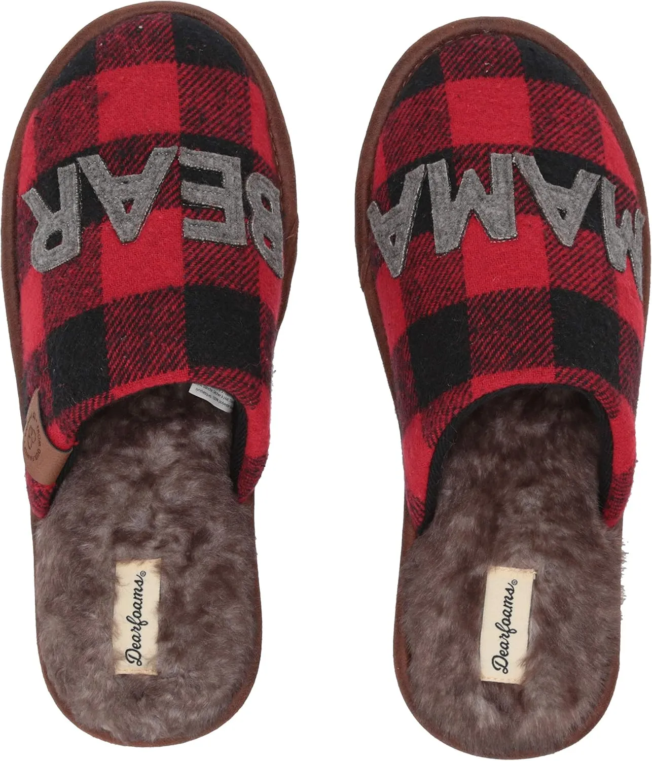 Dearfoams Women's Buffalo Check Plaid Mama Bear Scuff Slipper
