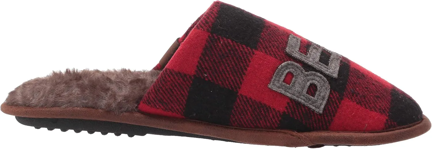 Dearfoams Women's Buffalo Check Plaid Mama Bear Scuff Slipper