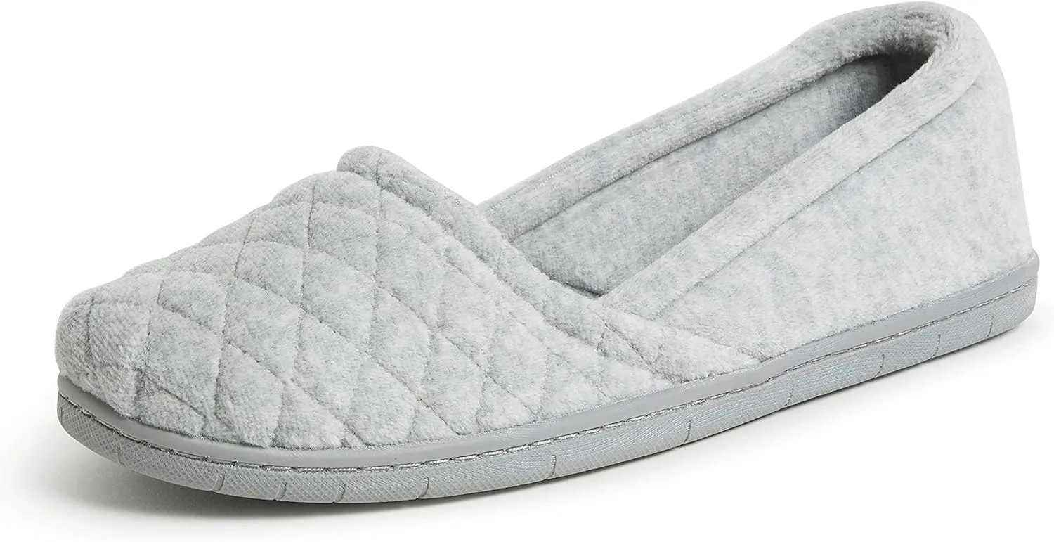 Dearfoams Women's Katie Velour Secure-fit Closed Back Memory Foam Comfort Slip on Loafer with Rubber Sole Slipper
