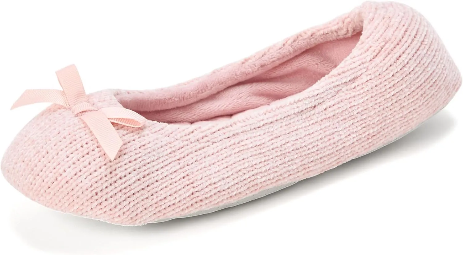 Dearfoams Women's Layla Ballerina Slipper with Memory Foam, Soft Tie Bow and Suede Sole