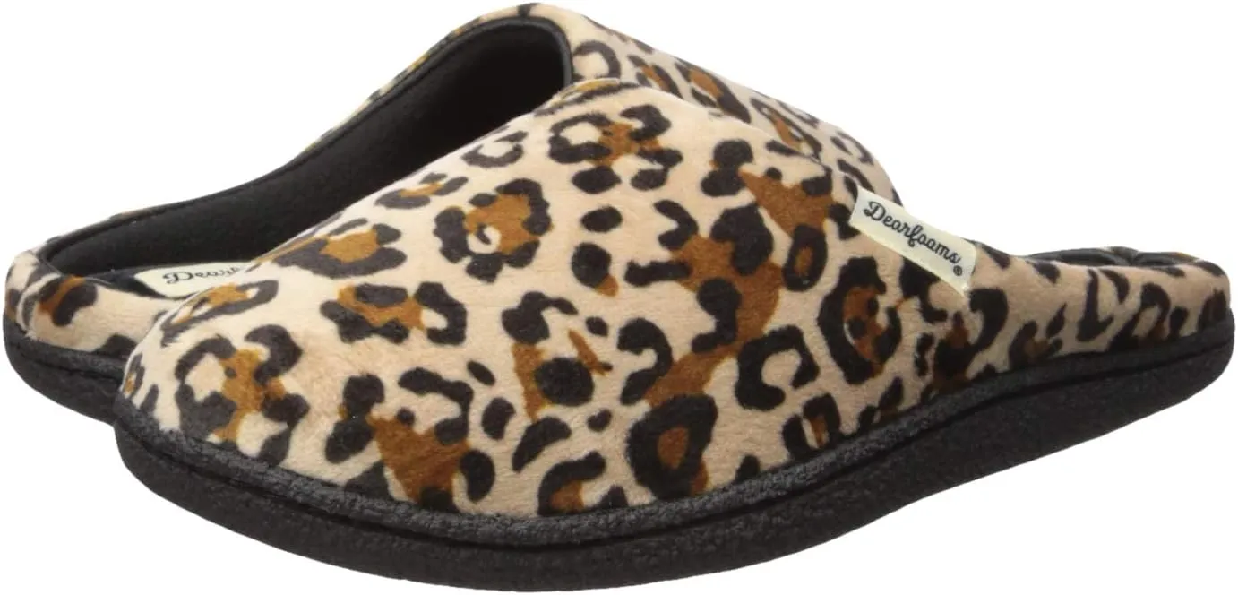 Dearfoams Women's Memory Foam Washable Leslie Clog House Slipper with Wide Widths