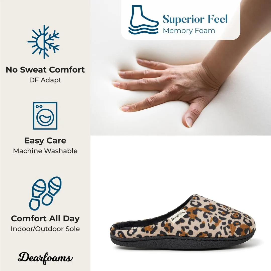 Dearfoams Women's Memory Foam Washable Leslie Clog House Slipper with Wide Widths