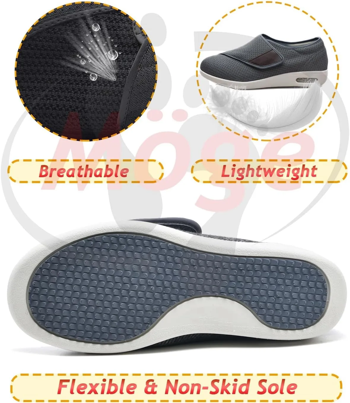 Diabetic Shoes for Men Extra Wide Width Mesh Breathable Knit Walking Shoes for Diabetics Pain Relief with 3 Pairs Insoles Replacement for Elderly Swollen Feet