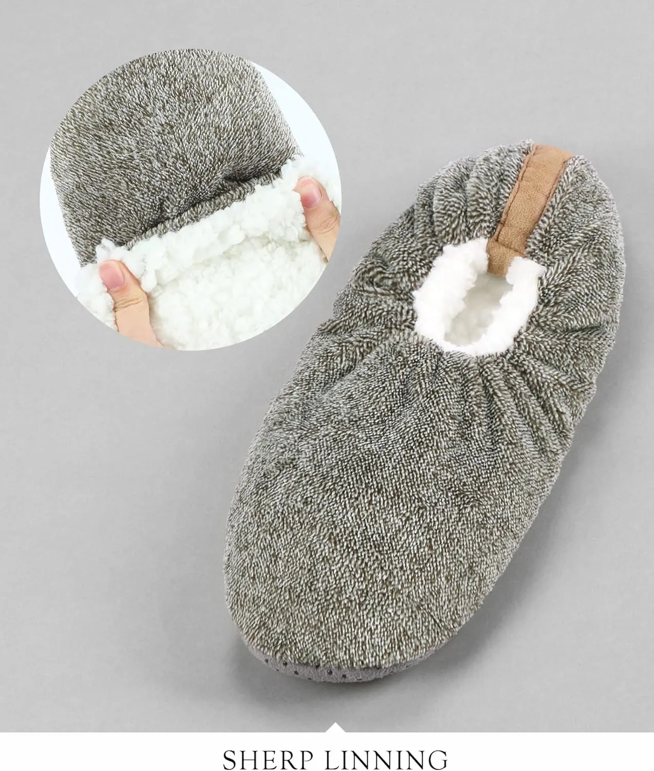 DICUIRD Mens Soft Soles Slipper Socks With Grippers, Cozy&Warm Sherpa Lining Slippers With Non Skid Bottoms, Fuzzy House Slippers