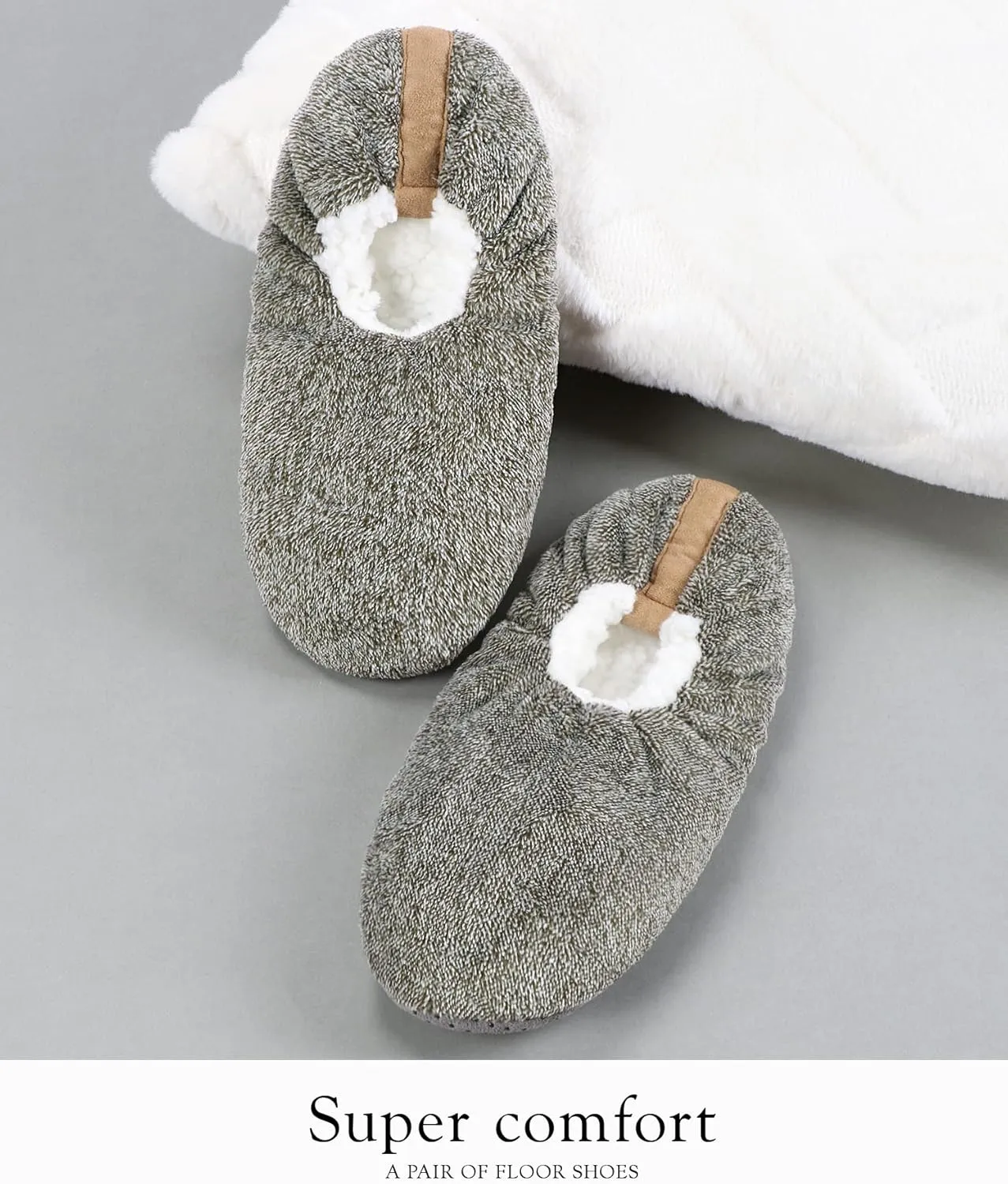 DICUIRD Mens Soft Soles Slipper Socks With Grippers, Cozy&Warm Sherpa Lining Slippers With Non Skid Bottoms, Fuzzy House Slippers
