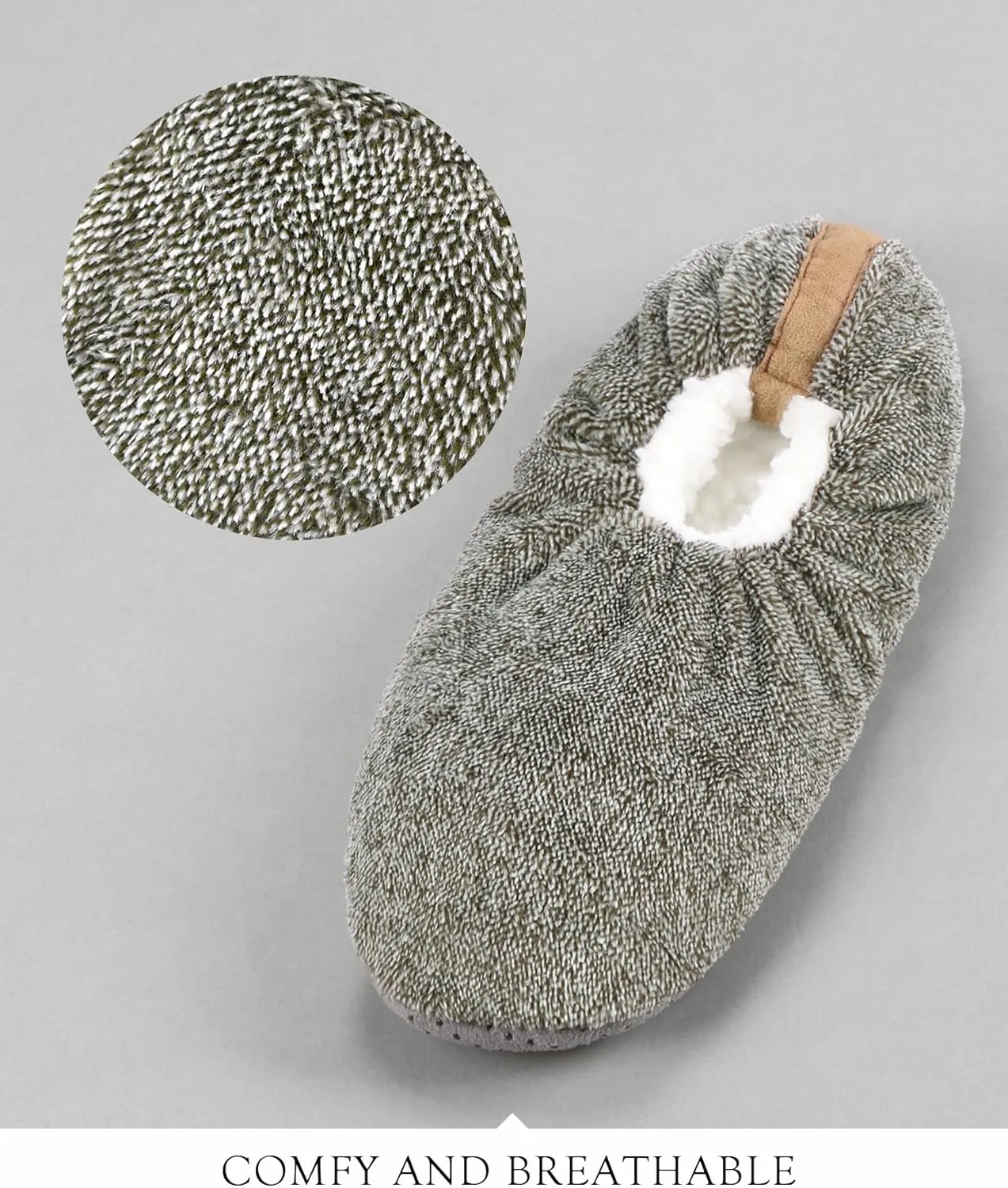 DICUIRD Mens Soft Soles Slipper Socks With Grippers, Cozy&Warm Sherpa Lining Slippers With Non Skid Bottoms, Fuzzy House Slippers