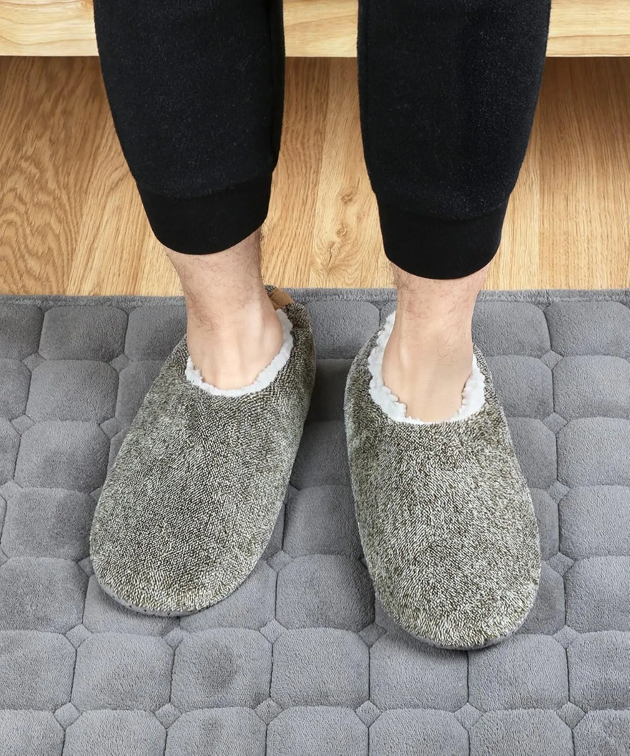 DICUIRD Mens Soft Soles Slipper Socks With Grippers, Cozy&Warm Sherpa Lining Slippers With Non Skid Bottoms, Fuzzy House Slippers