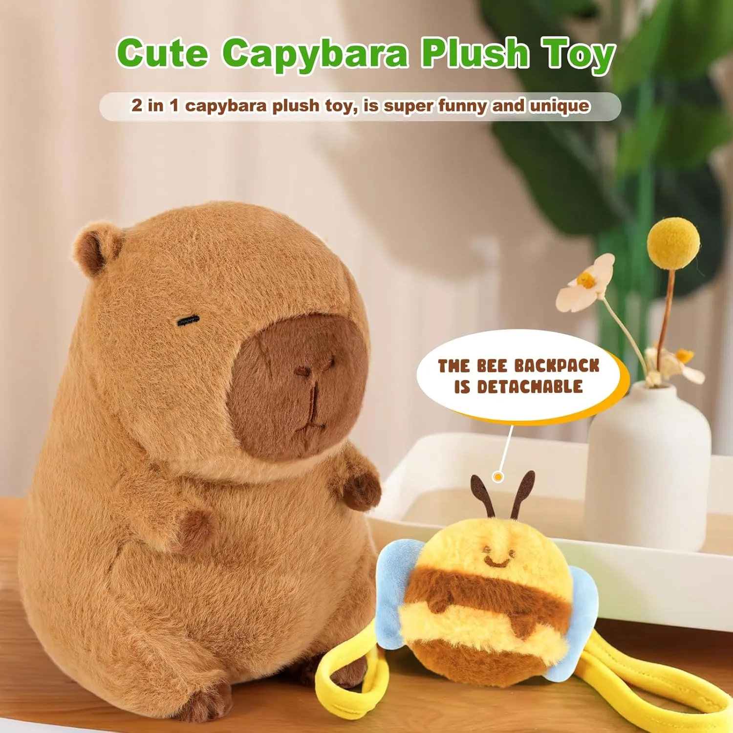 Ditucu Cute Capybara Plush with Bee Backpack Kawaii Capibara Stuffed Animal Toys Plushies Gifts for Kids Brown 17 inch