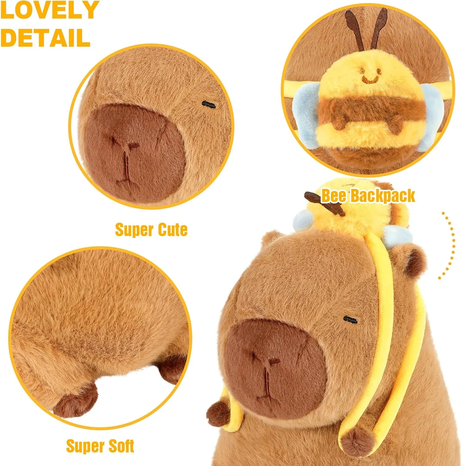 Ditucu Cute Capybara Plush with Bee Backpack Kawaii Capibara Stuffed Animal Toys Plushies Gifts for Kids Brown 17 inch